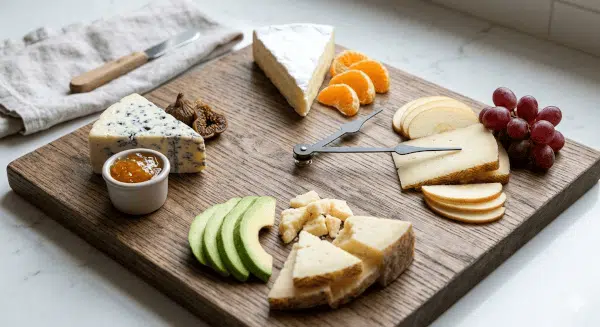tabla de quesos con frutas